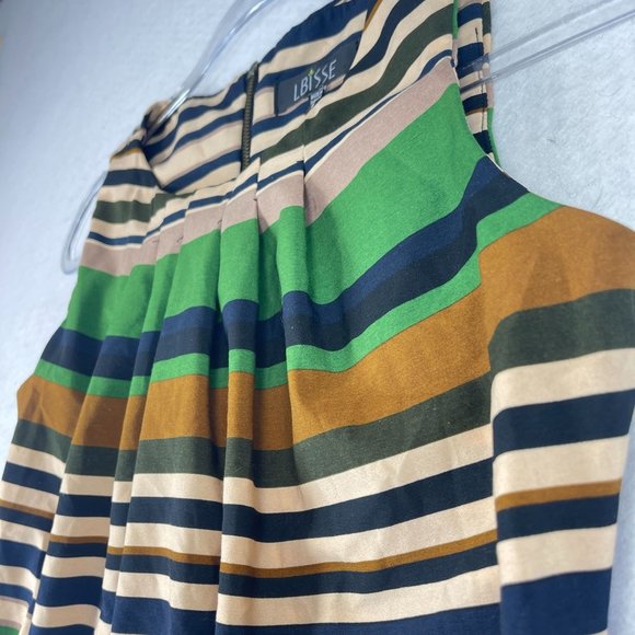 LBISSE Womens S Multi Color Striped Ruched Sleeveless Top Back Zip Stretch - Picture 2 of 9